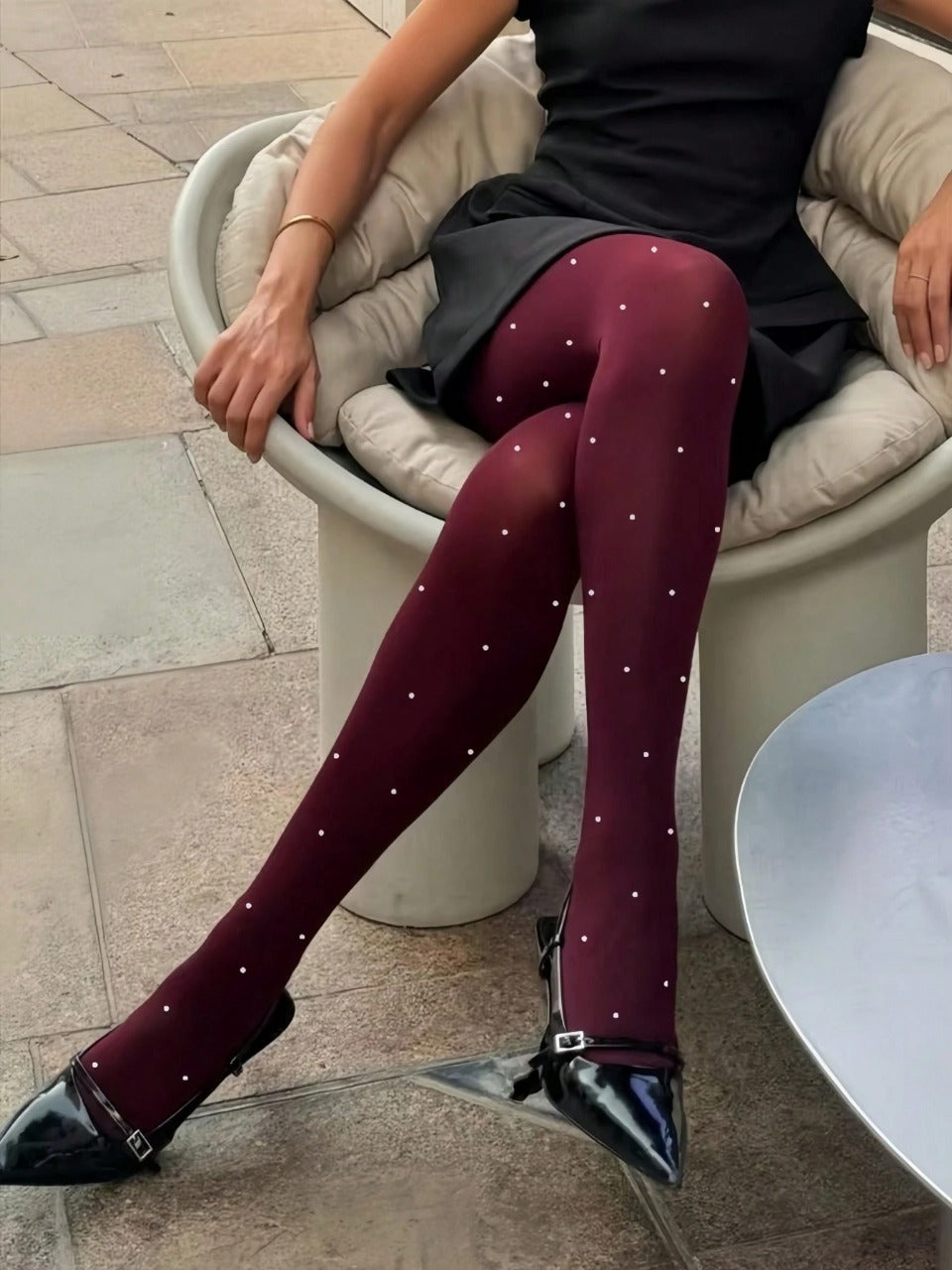 1pc Women's Red Polka Dot Skinny Pantyhose, Tight Fit, Sheer & Breathable, Suitable For Dating, Party, Club, Spring/Summer/Autumn
