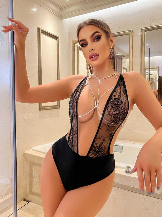 Lace Perspective Backless Women's Sexy Bodysuit
